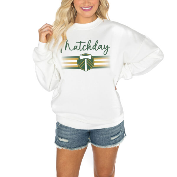 Women's Gameday Couture  White Portland Timbers Matchday Crewneck Drop Shoulder Sweatshirt
