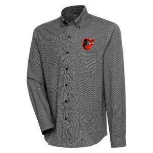 Men's Antigua  Black/White Baltimore Orioles Compression Long Sleeve Button-Down Shirt