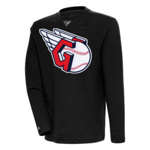 Men's Antigua  Black Cleveland Guardians Flier Bunker Pullover Sweatshirt