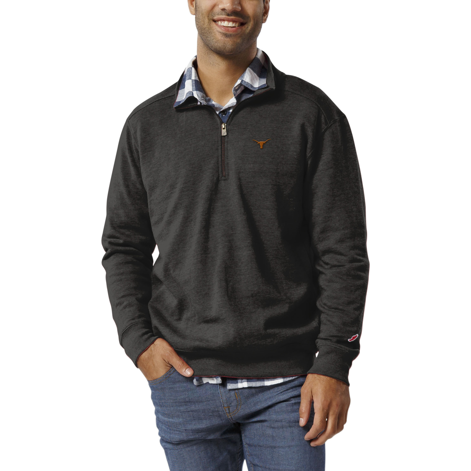 Men's League Collegiate Wear Heather Charcoal Texas Longhorns Heritage Tri-Blend Quarter-Zip Pullover Sweatshirt