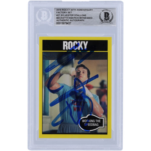Sylvester Stallone Autographed 2016 Topps Rocky 40th Anniversary Factory Set #27 Beckett Fanatics Witnessed Authenticated Card