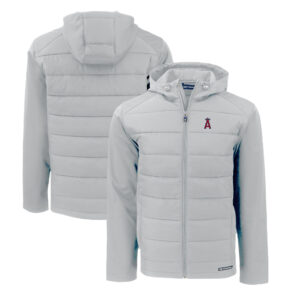Men's Cutter & Buck Gray Los Angeles Angels Evoke Hybrid Eco Softshell Recycled Full-Zip Hoodie