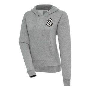 Women's Antigua  Heather Gray Seattle Kraken Metallic Logo Victory Pullover Hoodie