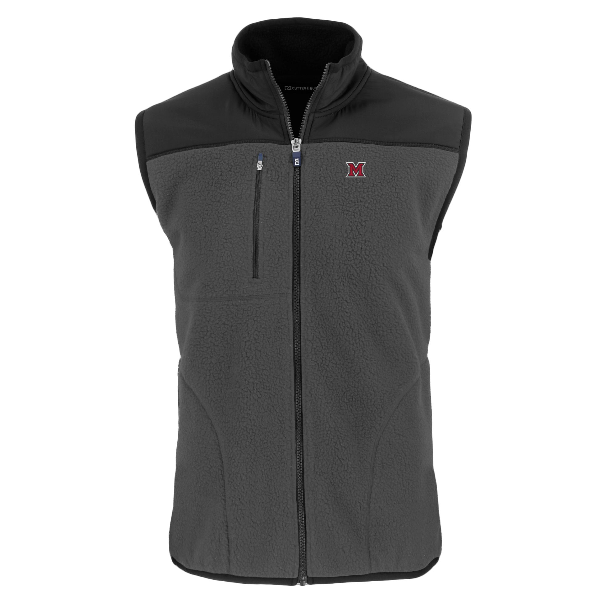 Men's Cutter & Buck Gray Miami University RedHawks Cascade Eco Sherpa Fleece Full-Zip Vest - Image 8