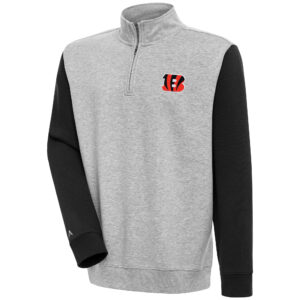 Men's Antigua  Heather Gray/Black Cincinnati Bengals Victory Colorblock Quarter-Zip Pullover Top