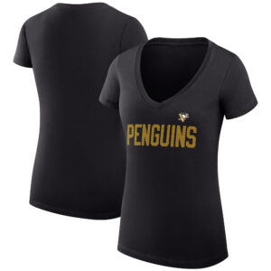 Women's G-III 4Her by Carl Banks Black Pittsburgh Penguins Dot Print Team V-Neck Fitted T-Shirt