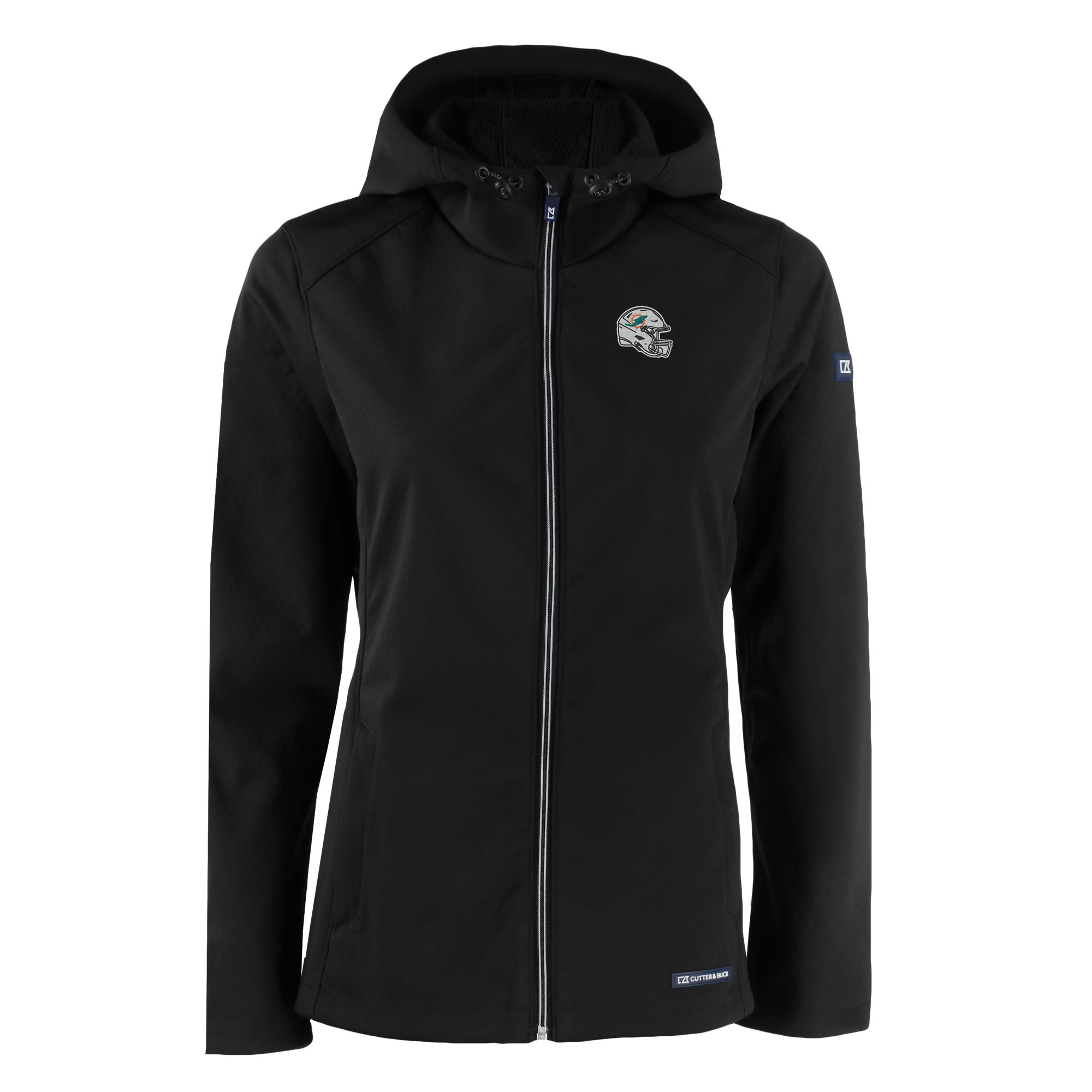 Women's Cutter & Buck Black Miami Dolphins Evoke Eco Softshell Recycled Full-Zip Hooded Jacket - Image 3