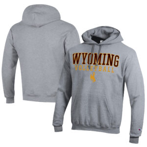Men's Champion  Gray Wyoming Cowboys Stacked Logo Volleyball Eco Powerblend Pullover Hoodie