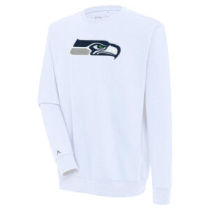 Men's Antigua  White Seattle Seahawks Victory Crewneck Pullover Sweatshirt