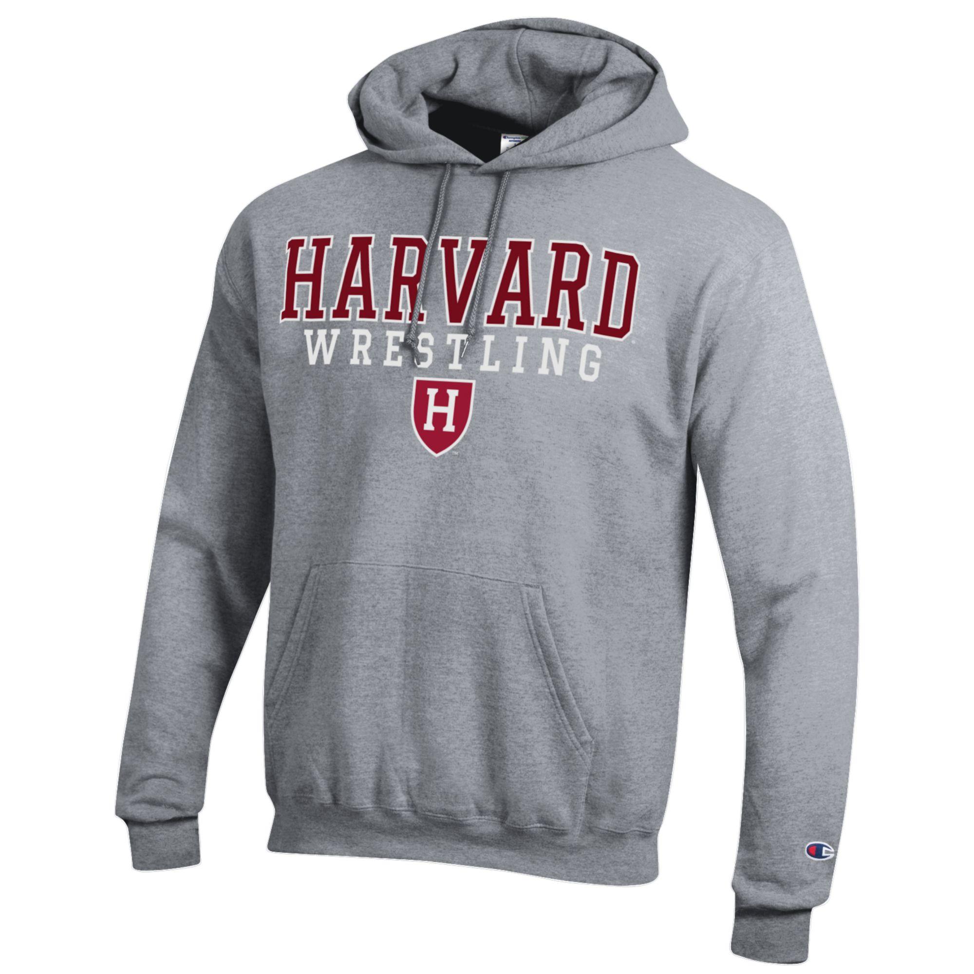 Men's Champion Heather Gray Harvard Crimson Wrestling Stack Logo Powerblend Pullover Hoodie - Image 6