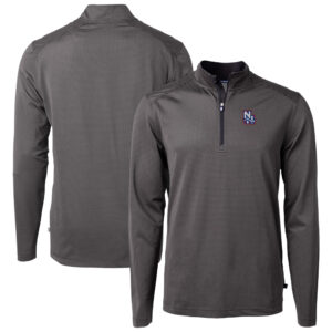 Men's Cutter & Buck Black/Gray New Hampshire Fisher Cats Virtue Eco Pique Micro Stripe Recycled Quarter-Zip Pullover Top