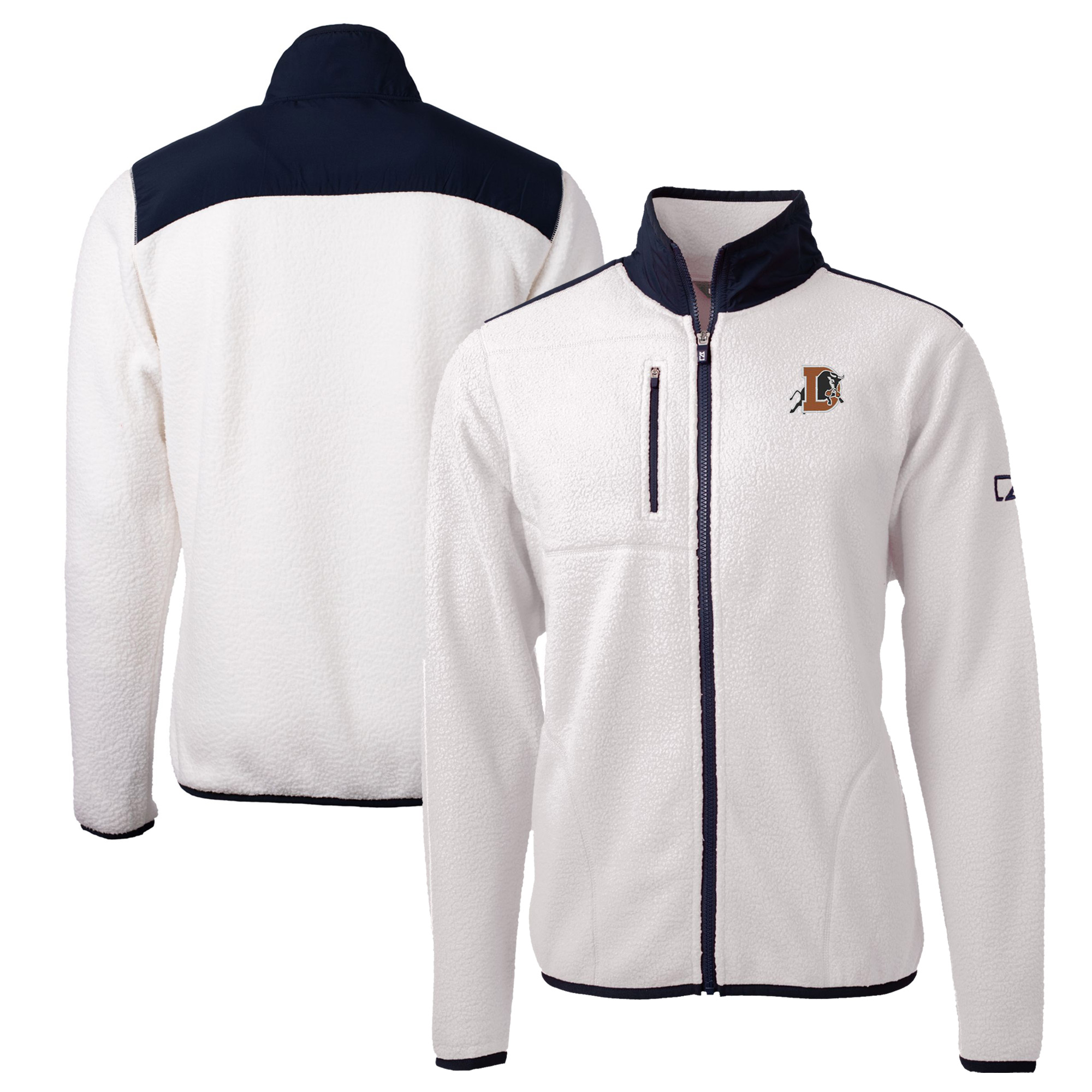 Men's Cutter & Buck White/Navy Durham Bulls Big & Tall Cascade Eco Sherpa Fleece Full-Zip Jacket - Image 2