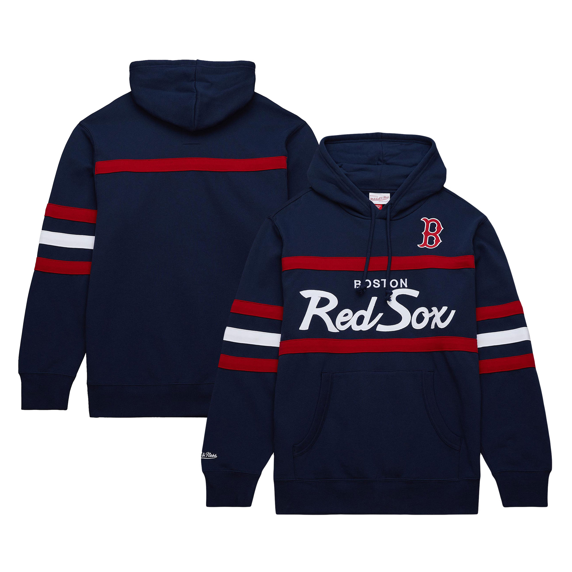 Men's Mitchell & Ness Navy Boston Red Sox Head Coach Pullover Hoodie