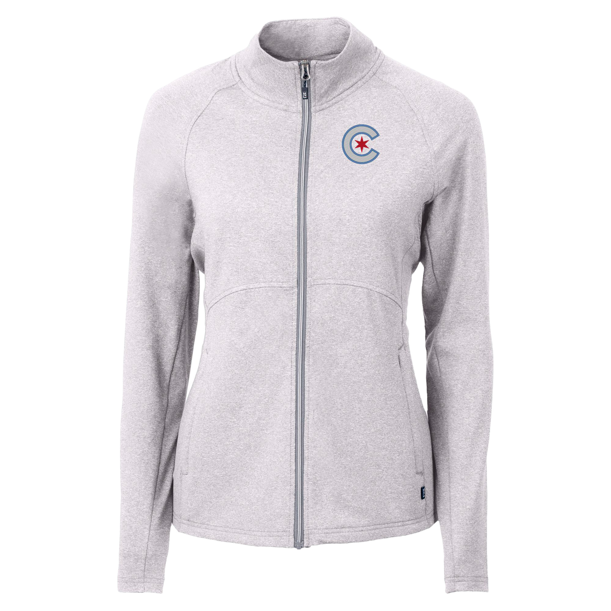 Women's Cutter & Buck Heather Gray Chicago Cubs City Connect Adapt Eco Knit Recycled Full-Zip Jacket - Image 3