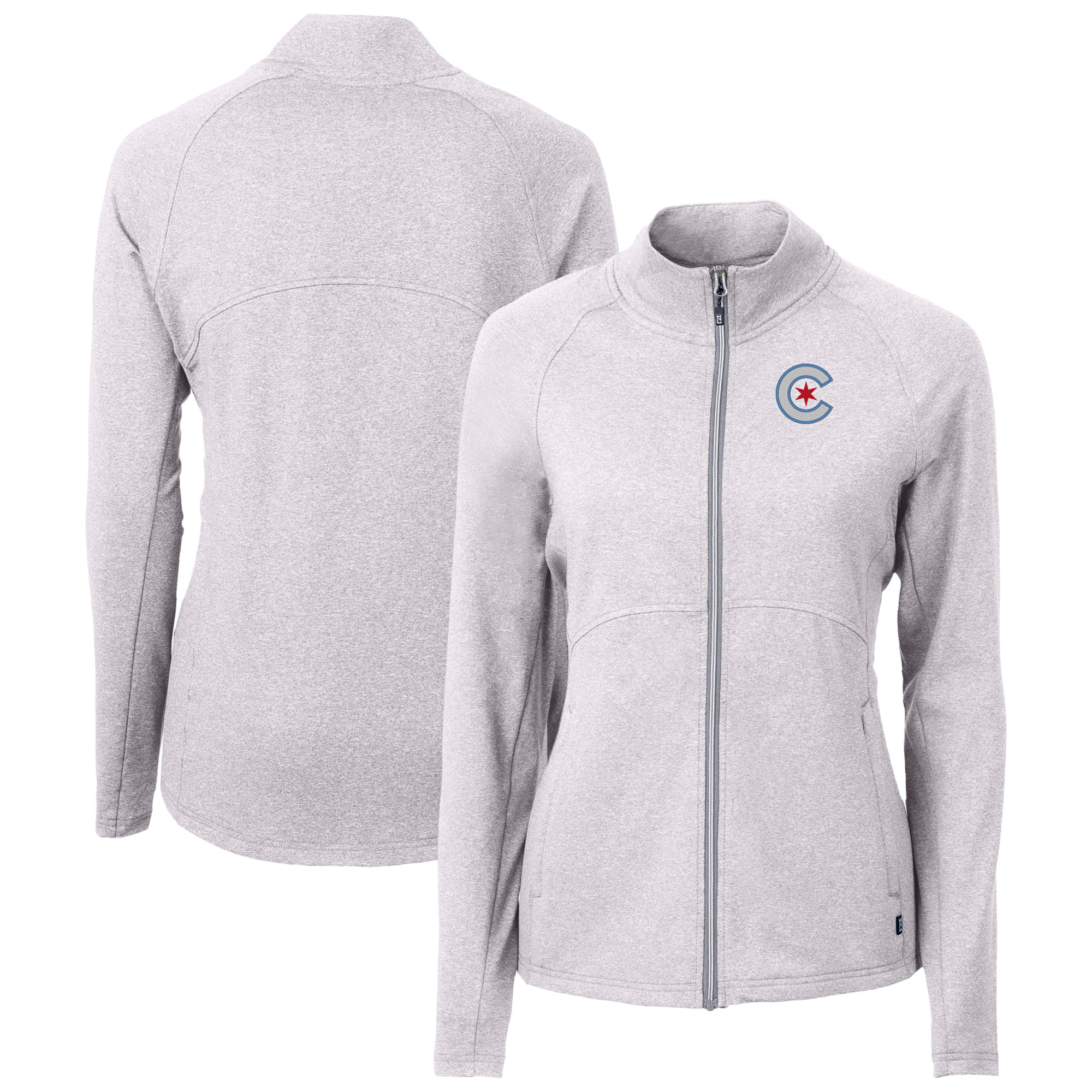 Women's Cutter & Buck Heather Gray Chicago Cubs City Connect Adapt Eco Knit Recycled Full-Zip Jacket