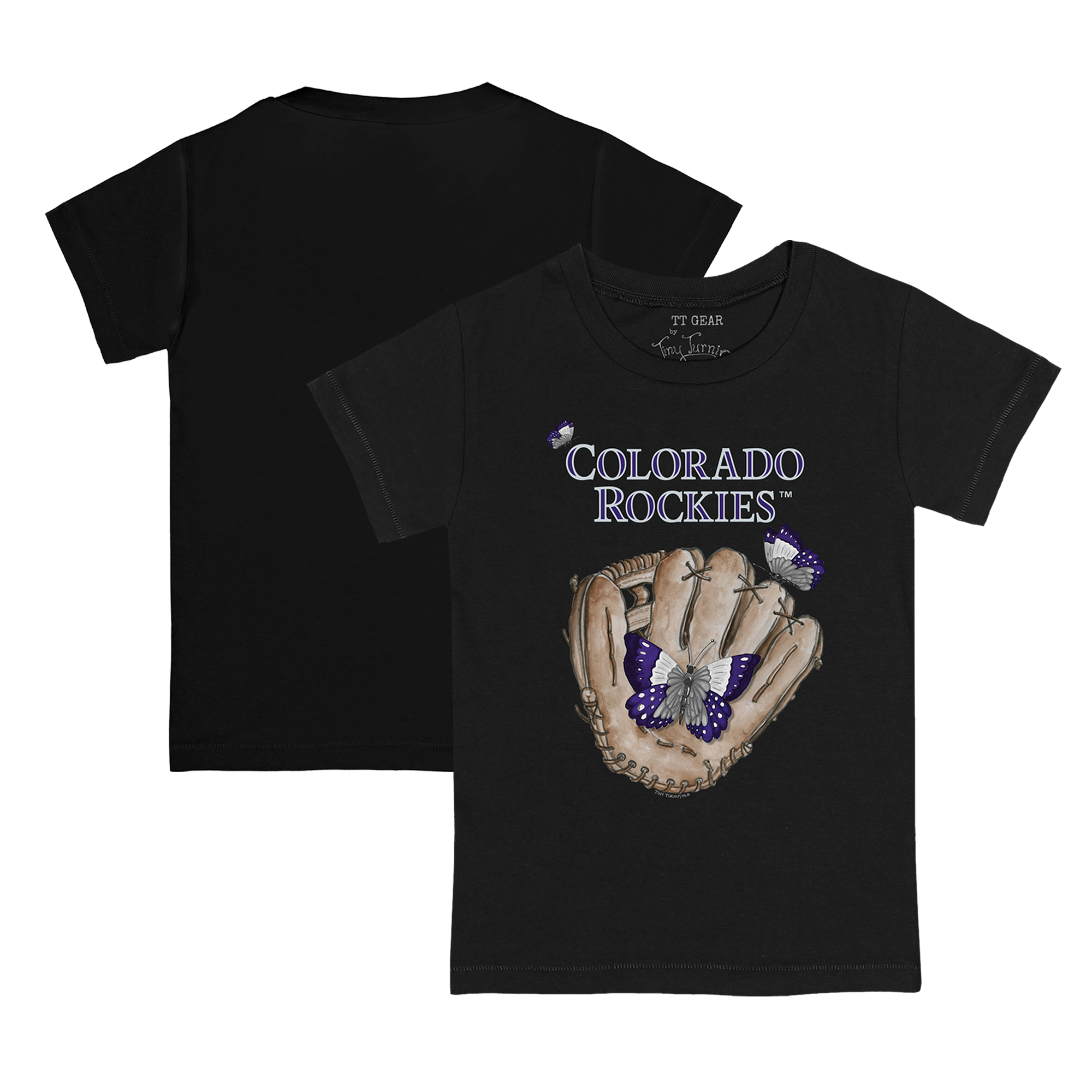 Toddler Tiny Turnip Black Colorado Rockies Butterfly Glove T-Shirt - Image 8