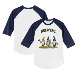 Toddler Tiny Turnip White/Navy Milwaukee Brewers Gnomes 3/4-Sleeve Raglan T-Shirt