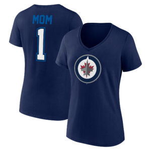 Women's Navy Winnipeg Jets Mother's Day #1 Mom V-Neck T-Shirt