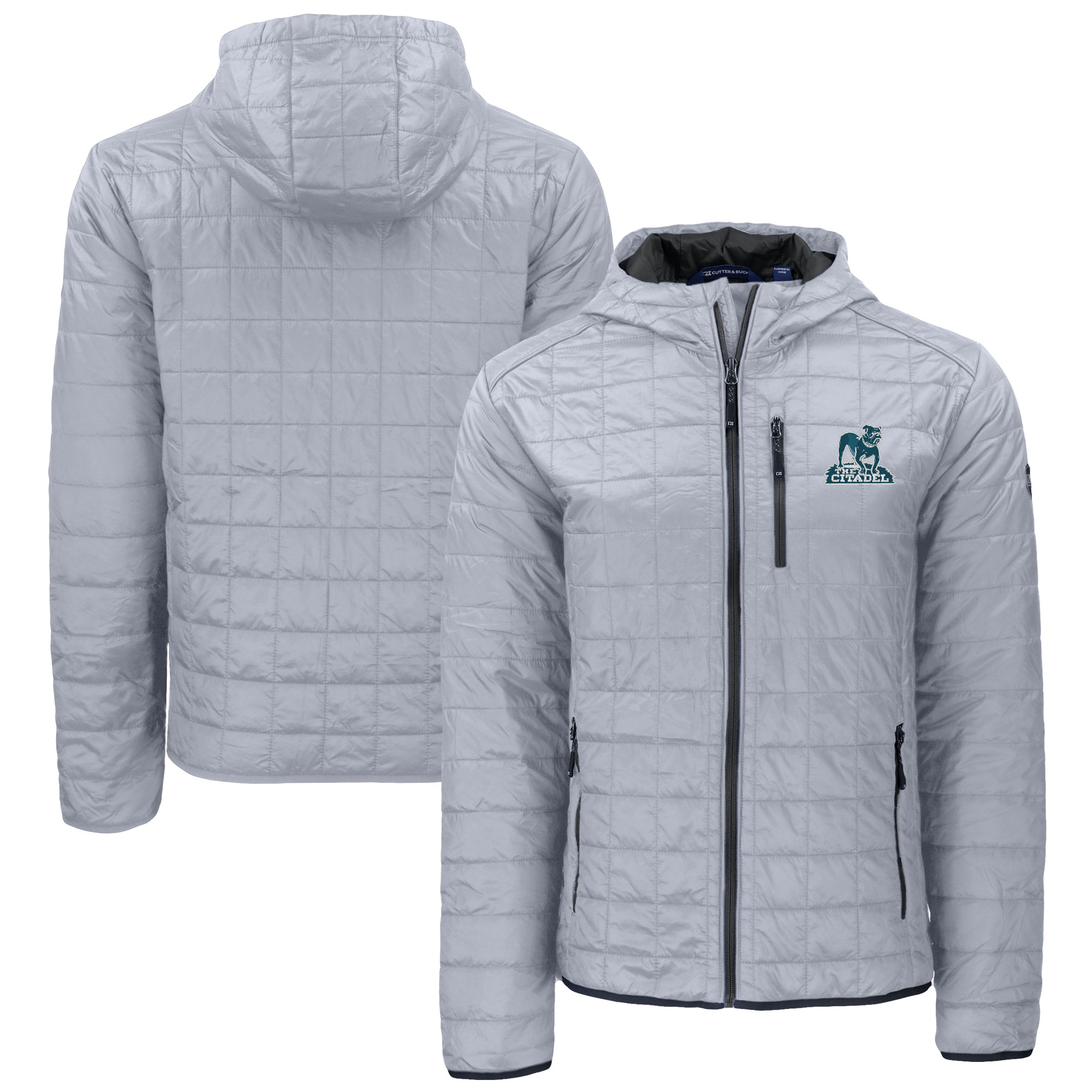 Men's Cutter & Buck Gray Citadel Bulldogs Vault Rainier Primaloft Eco Full-Zip Hooded Jacket