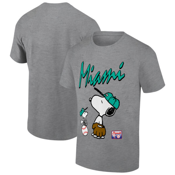 Men's Ripple Junction Snoopy Heather Gray Peanuts Miami Baseball Graphic T-Shirt