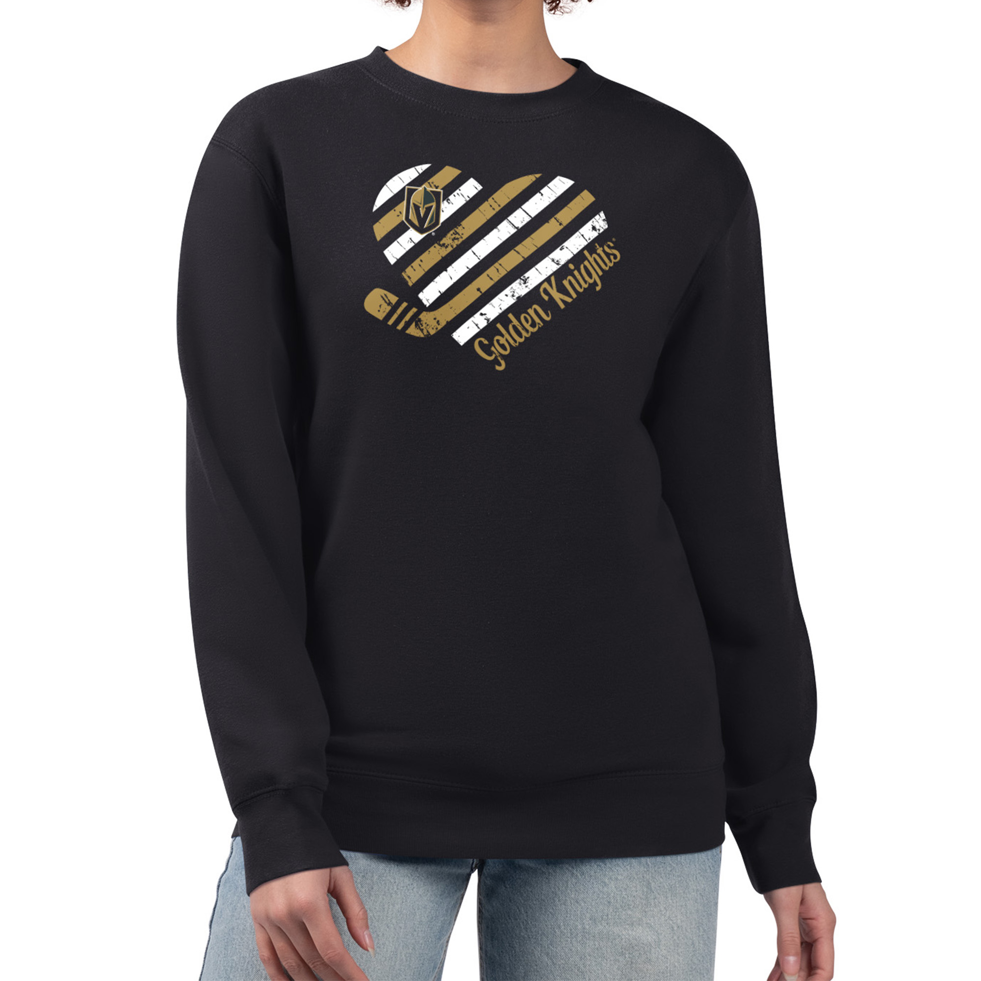 Women's G-III 4Her by Carl Banks Black Vegas Golden Knights Heart Graphic Pullover Sweatshirt