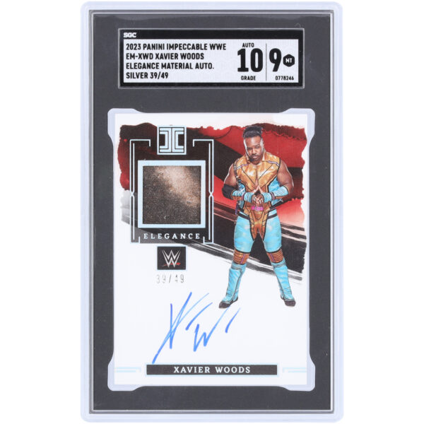 Xavier Woods WWE Autographed 2023 Panini Impeccable Elegance Relic #EM-XWD #39/49 SGC Authenticated 9/10 Card