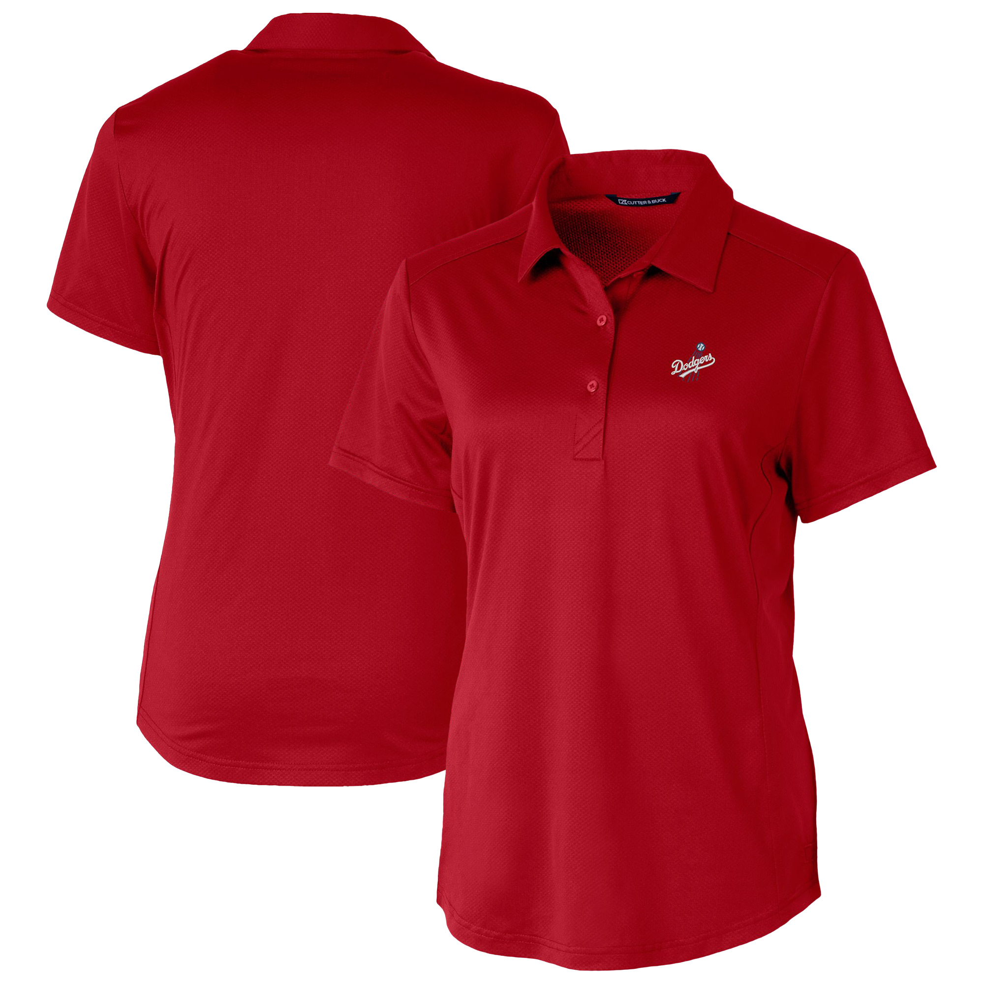 Women's Cutter & Buck Red Los Angeles Dodgers DryTec Prospect Textured Stretch Polo