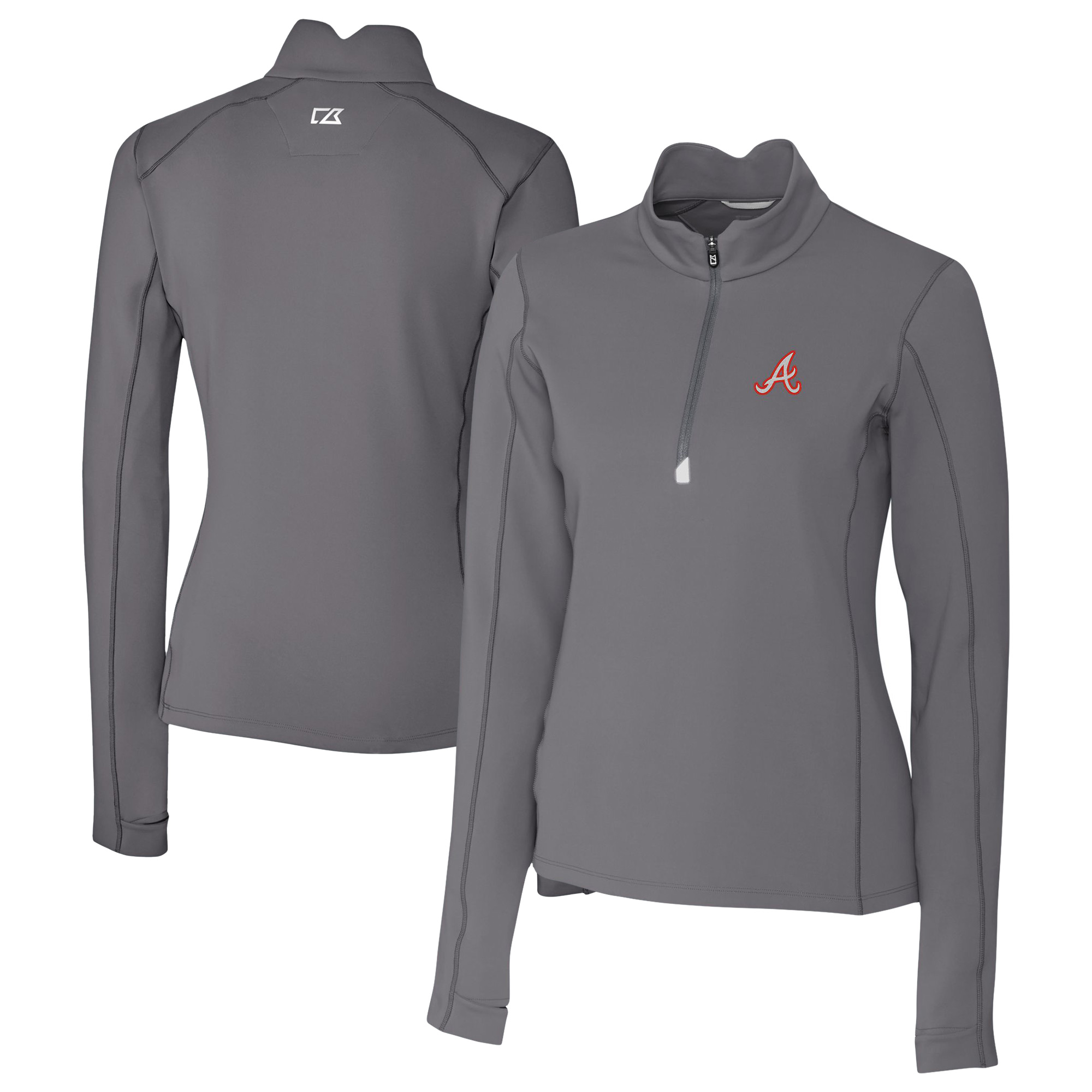 Women's Cutter & Buck Gray Atlanta Braves Traverse Stretch Quarter-Zip Pullover Top - Image 5