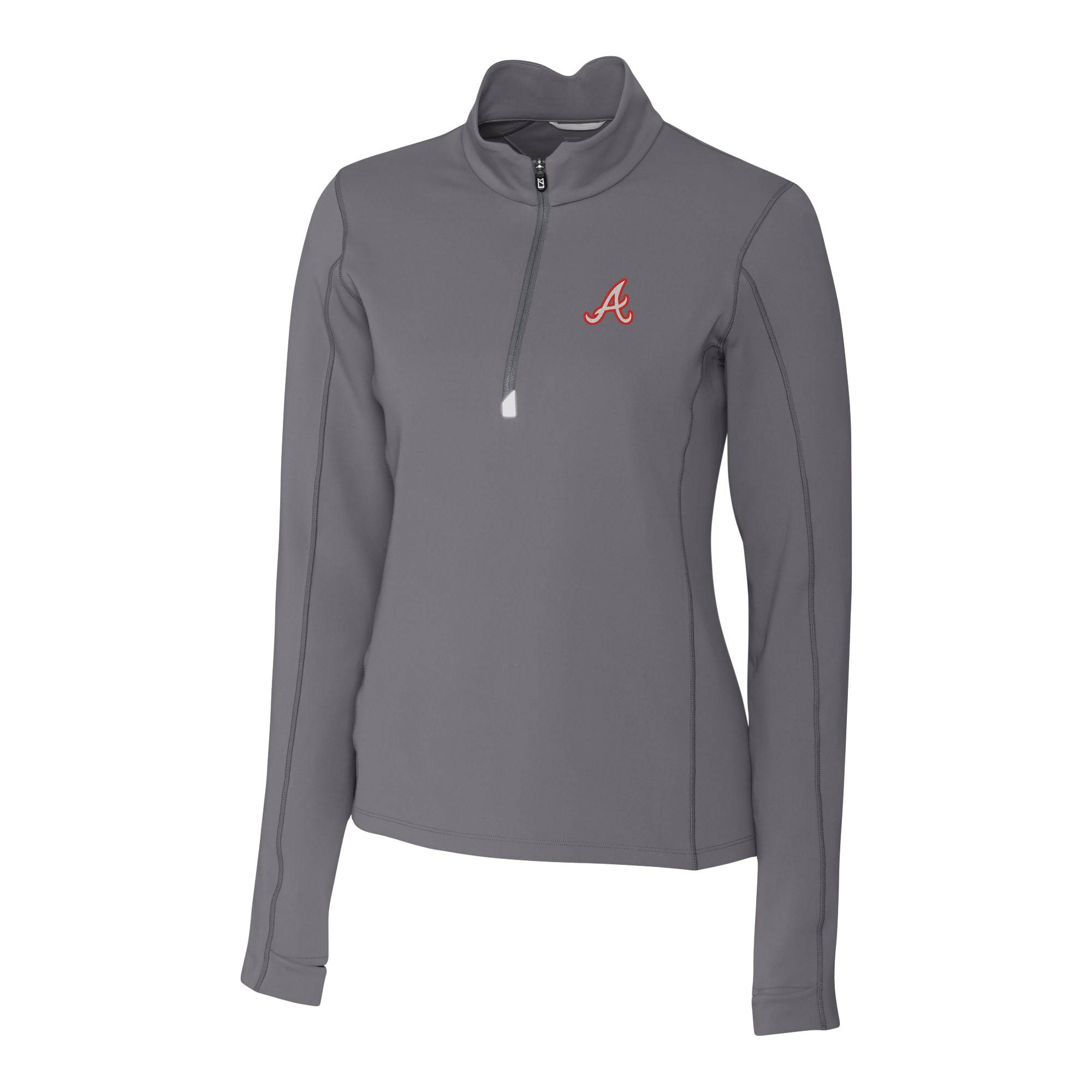 Women's Cutter & Buck Gray Atlanta Braves Traverse Stretch Quarter-Zip Pullover Top - Image 6