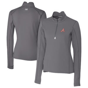 Women's Cutter & Buck Gray Atlanta Braves  Traverse Stretch Quarter-Zip Pullover Top