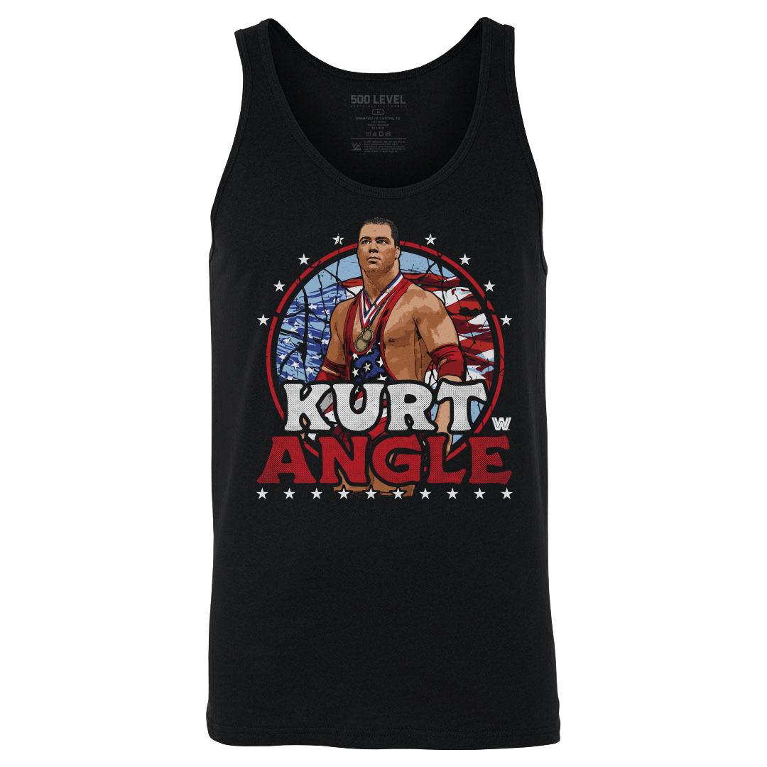 Men's 500 Level Black Kurt Angle Stars and Stripes Tri-Blend Tank Top