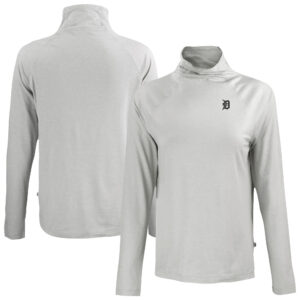 Women's Cutter & Buck Gray Detroit Tigers Coastline Epic Comfort Eco Recycled Funnel Neck Pullover Top