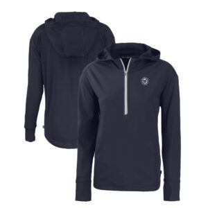Women's Cutter & Buck Navy Washington Nationals Daybreak Eco Recycled Half-Zip Hoodie