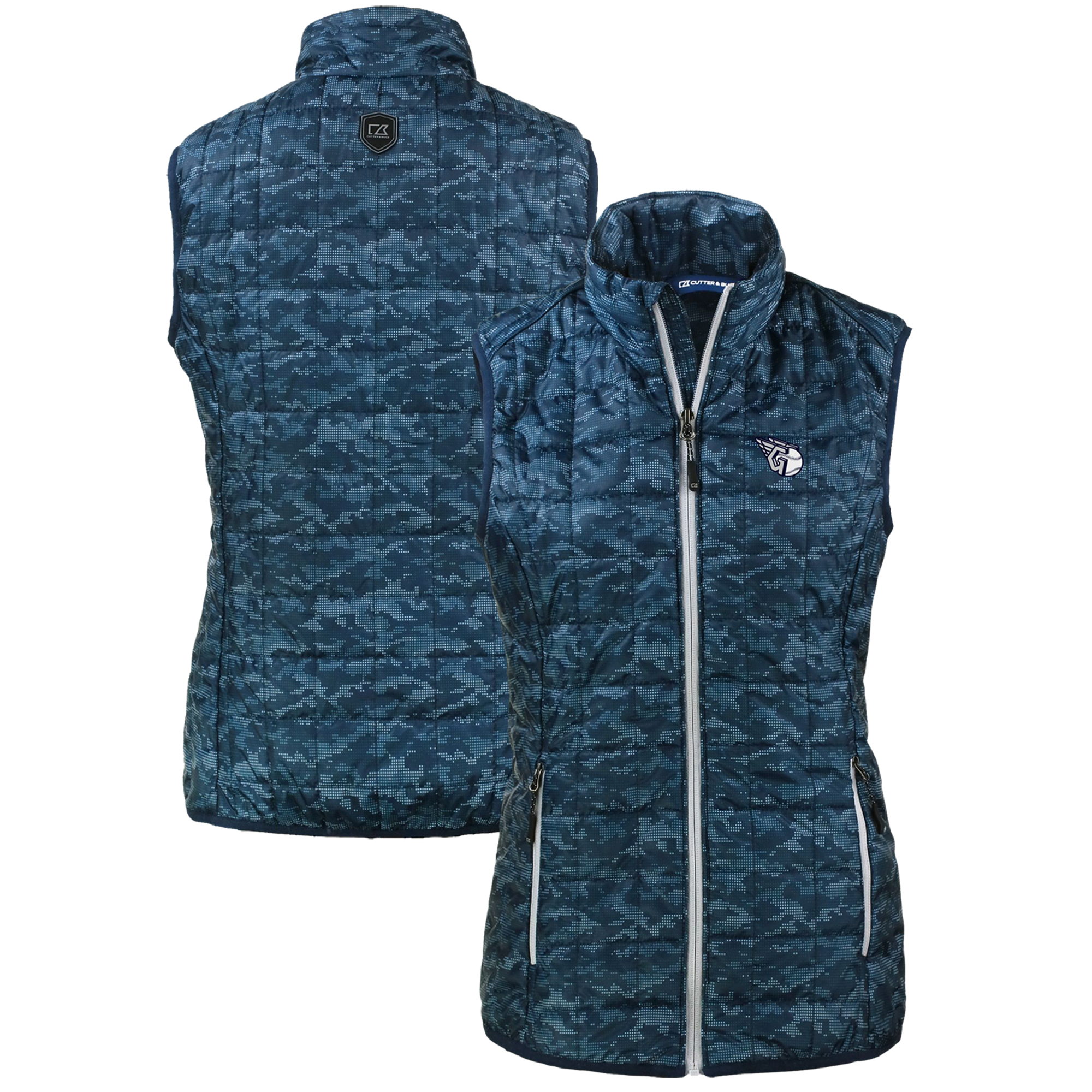 Women's Cutter & Buck Navy Cleveland Guardians Rainier PrimaLoft Eco Insulated Printed Full-Zip Puffer Vest - Image 2