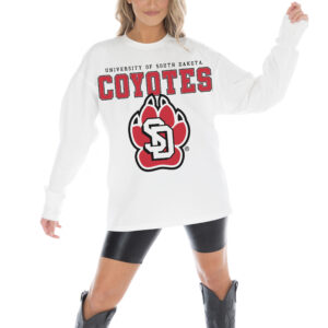 Women's Gameday Couture White South Dakota Coyotes Big Goals Oversized Long Sleeve T-Shirt