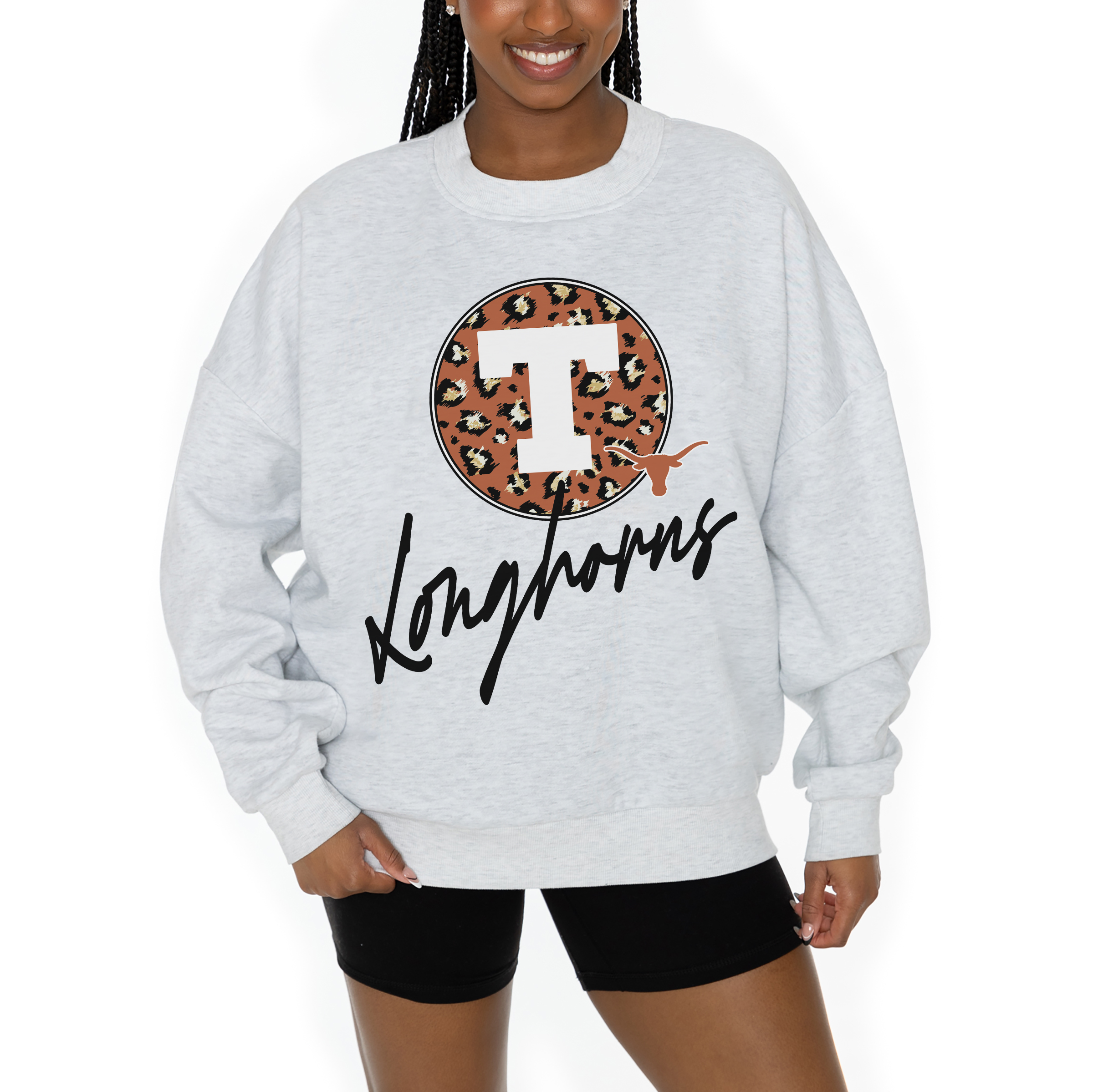 Women's Gameday Couture Ash Texas Longhorns Premium Fleece Pullover Sweatshirt