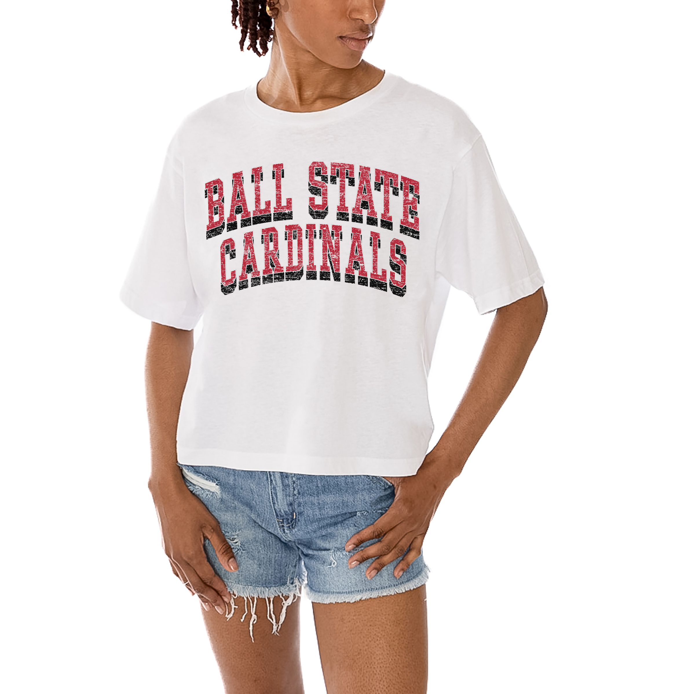Women's Gameday Couture White Ball State Cardinals Claim To Fame Boxy Cropped T-Shirt - Image 2