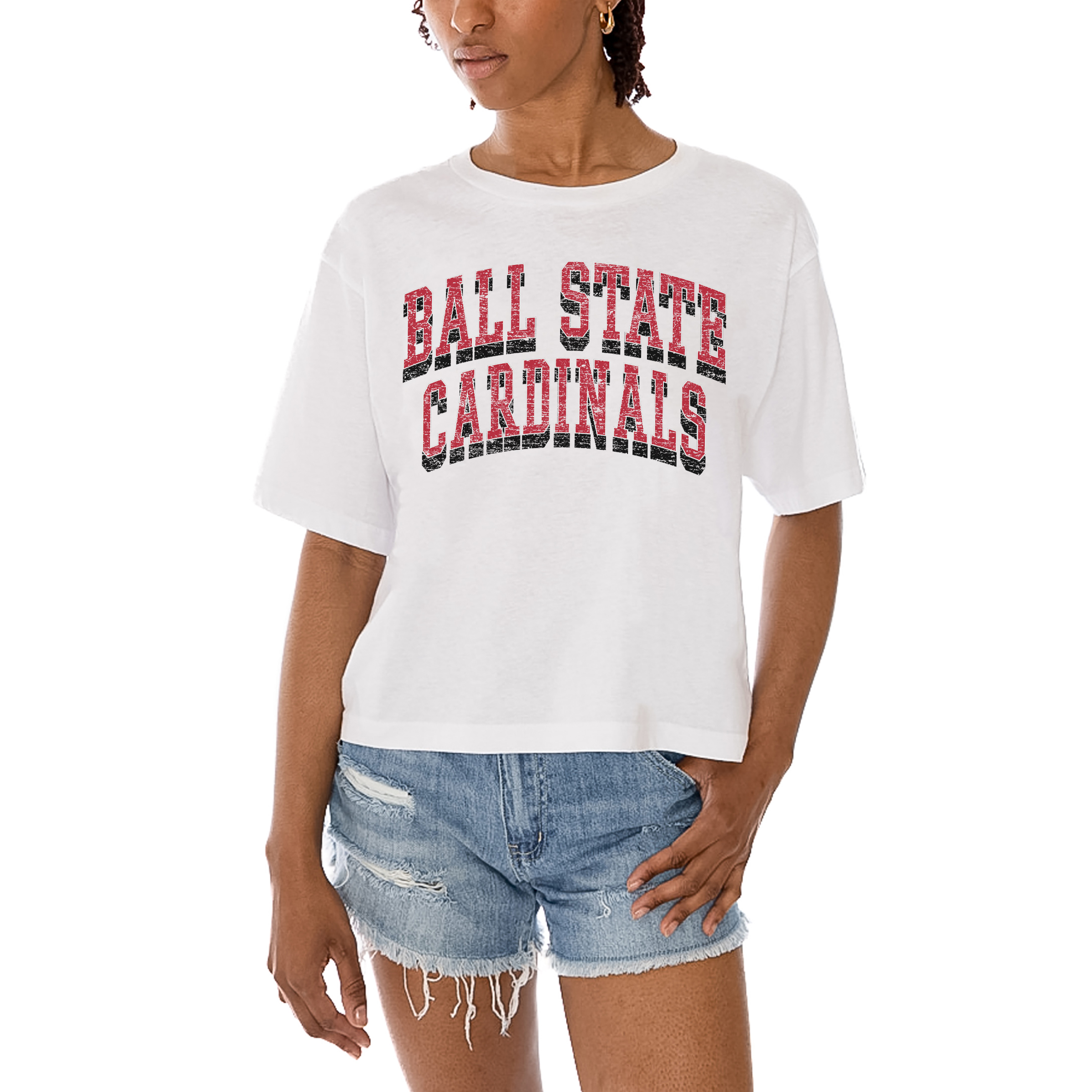 Women's Gameday Couture White Ball State Cardinals Claim To Fame Boxy Cropped T-Shirt - Image 7