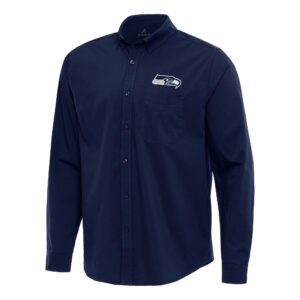 Men's Antigua Navy Seattle Seahawks Flight Woven Tri-Blend Long Sleeve Button-Down Shirt