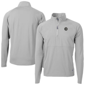 Men's Cutter & Buck Gray Chicago Cubs Adapt Eco Hybrid Raglan DryTec Quarter-Zip Jacket