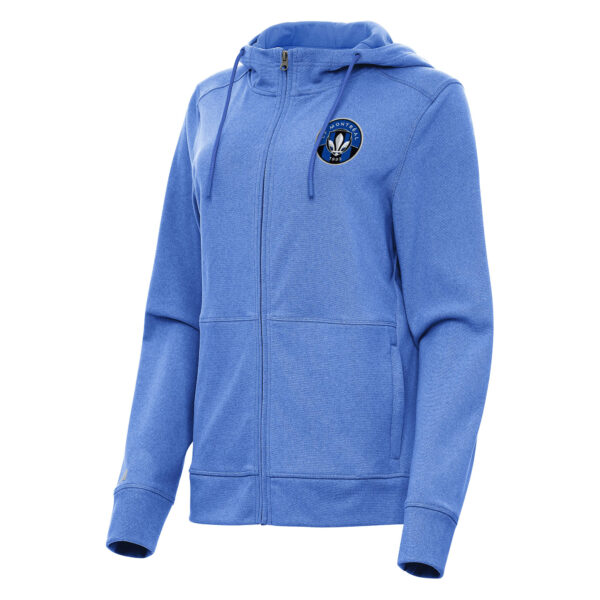 Women's Antigua Heather Royal CF Montreal Seeker Full-Zip Hoodie