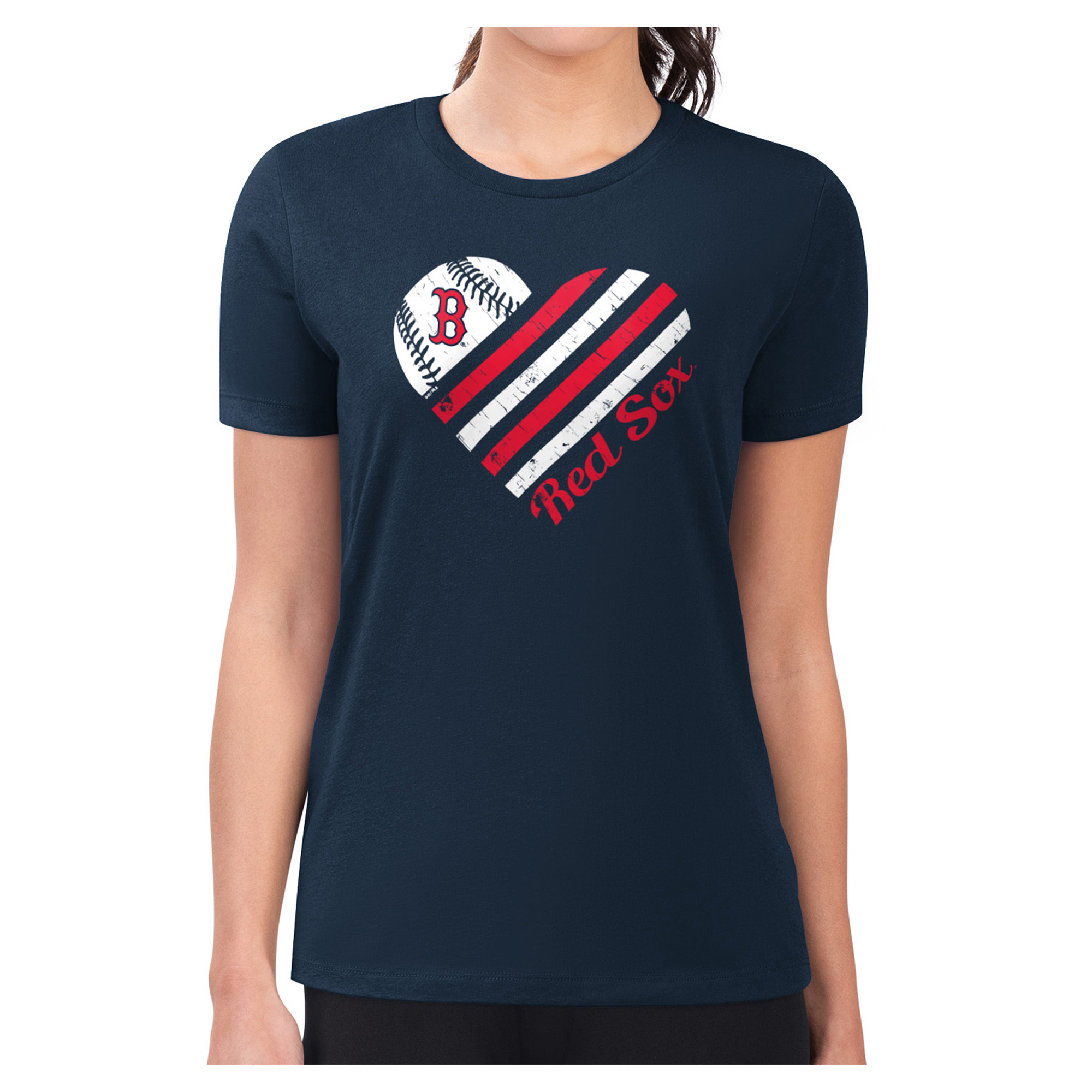 Women's G-III 4Her by Carl Banks Navy Boston Red Sox Heart Graphic Fitted T-Shirt