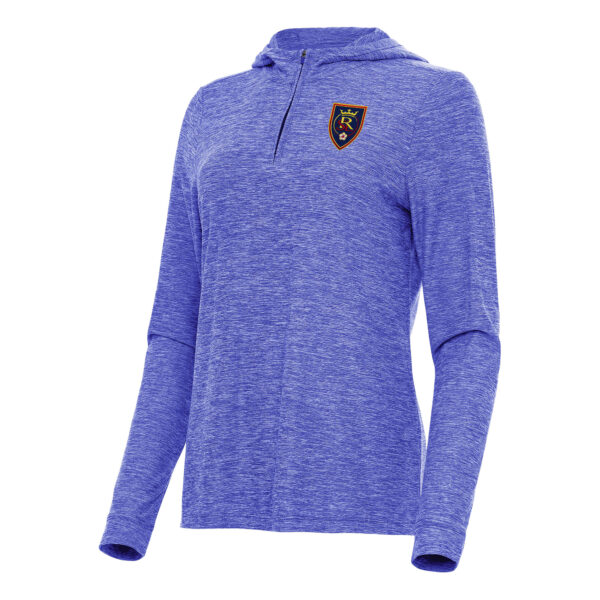 Women's Antigua Heather Blue Real Salt Lake Daybreak Quarter-Zip Hoodie