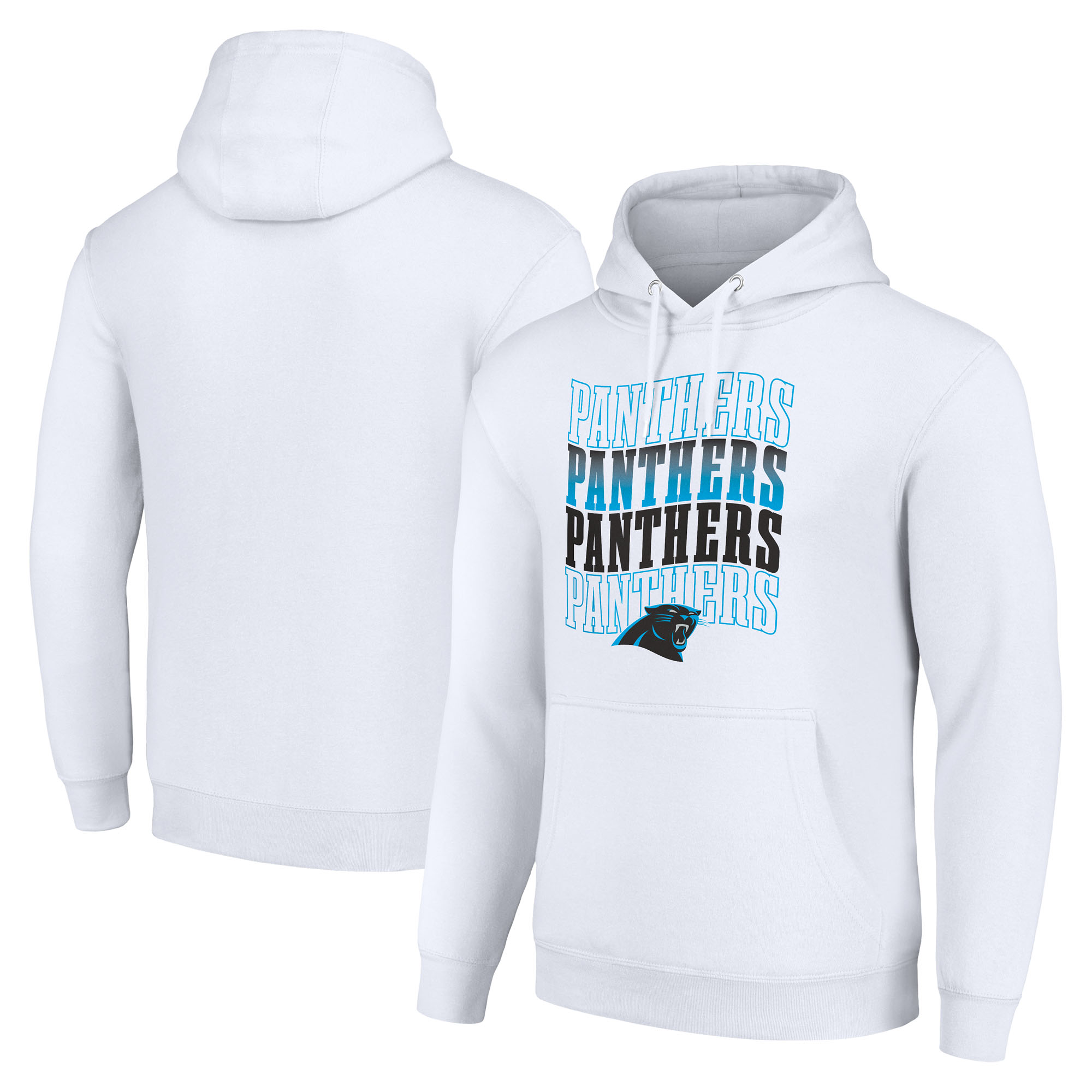 Men's Starter White Carolina Panthers Four Team Name Logo Fleece Pullover Hoodie
