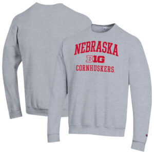 Men's Champion Gray Nebraska Huskers Big Ten Powerblend Pullover Sweatshirt