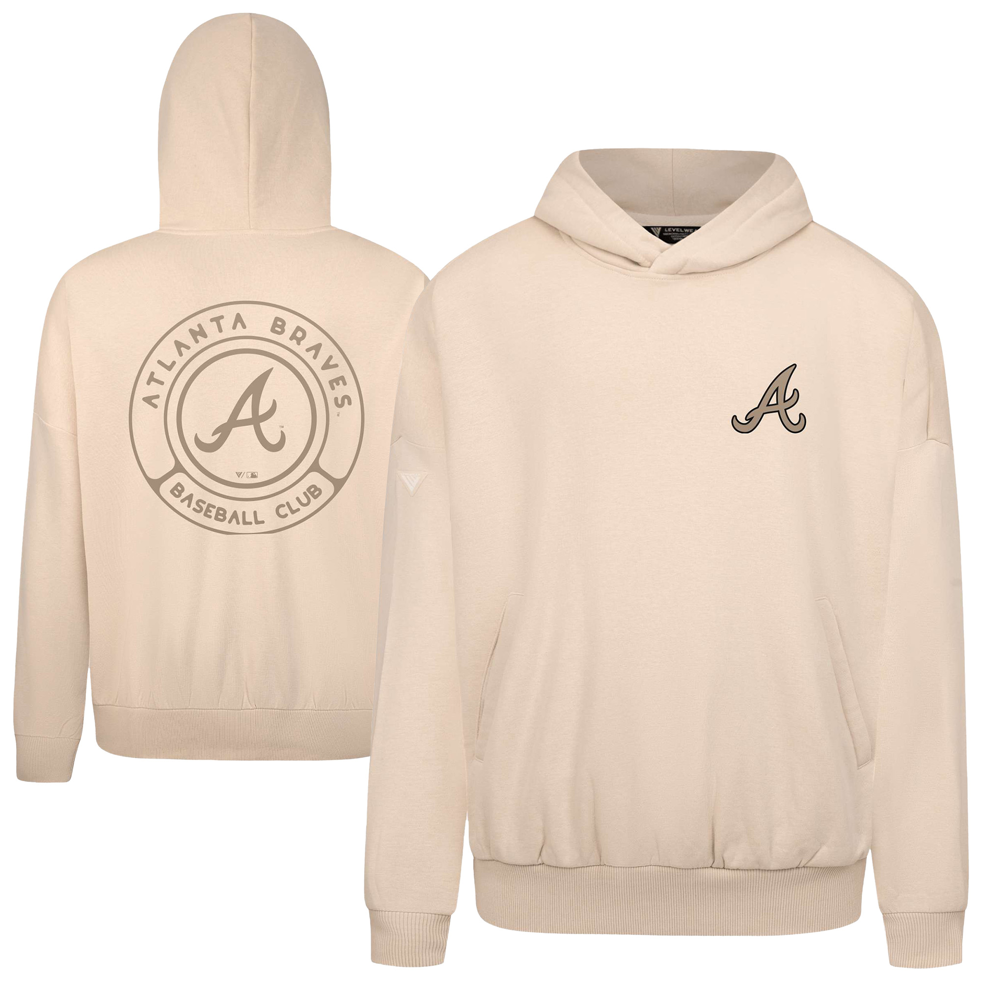 Men's Levelwear Khaki Atlanta Braves Contact Oversized Pullover Hoodie