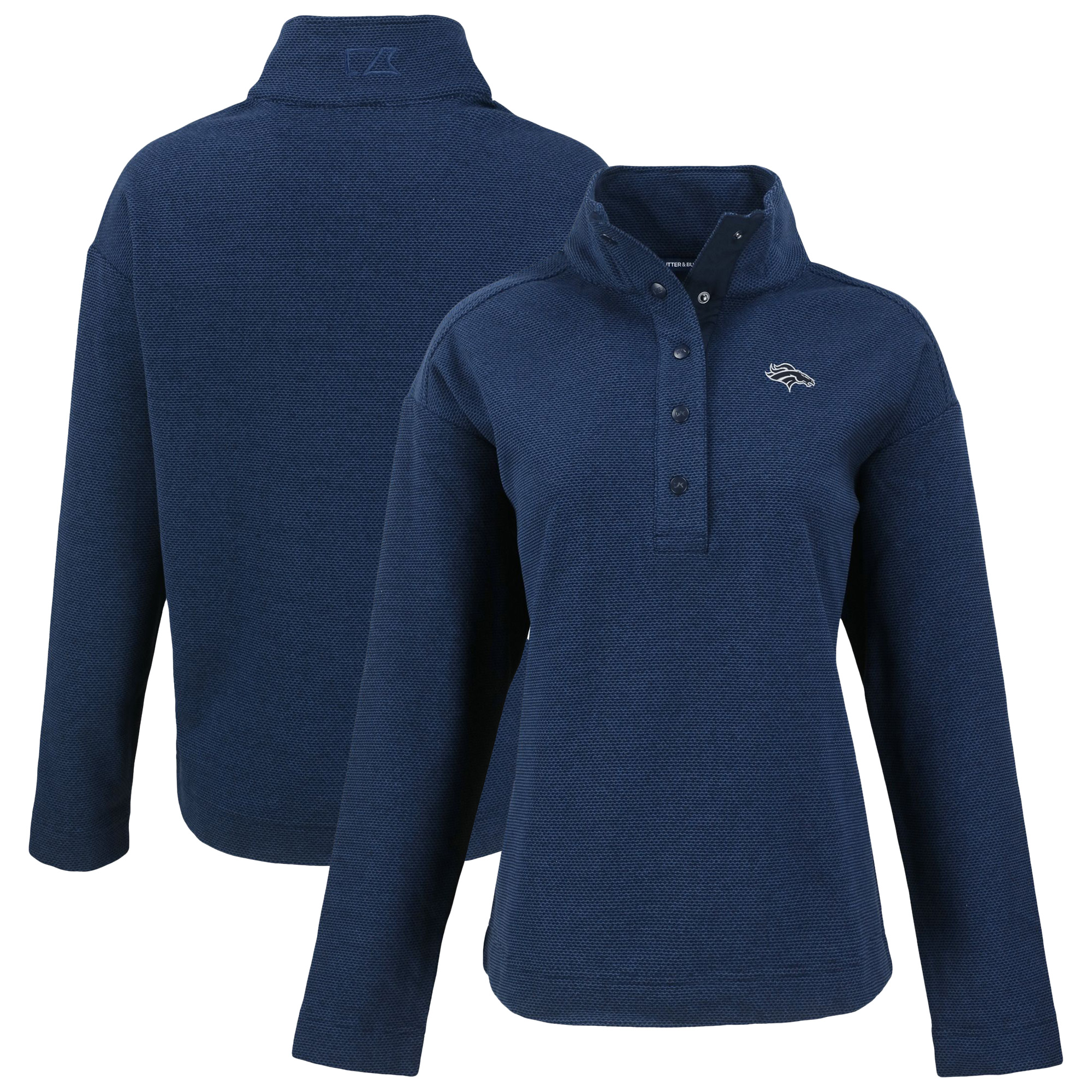 Women's Cutter & Buck Navy Denver Broncos Hunts Point Eco Half-Snap Sweatshirt