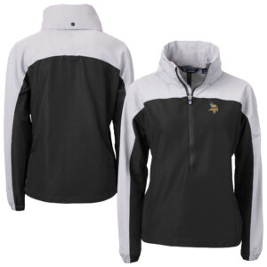 Women's Cutter & Buck Black Minnesota Vikings  Charter Eco Recycled Half-Zip Hooded Anorak Jacket