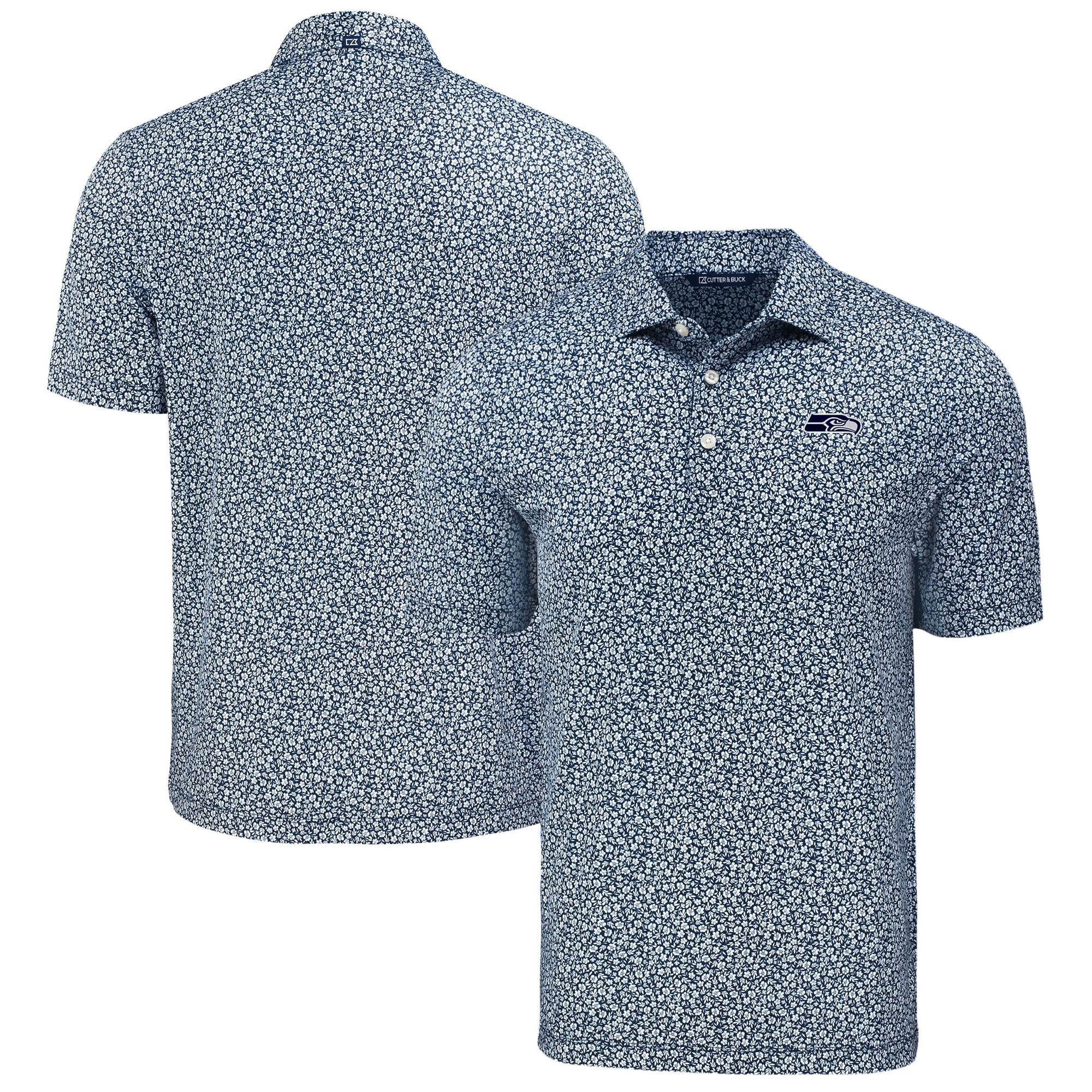 Men's Cutter & Buck College Navy Seattle Seahawks Pike Eco Flora Print Polo