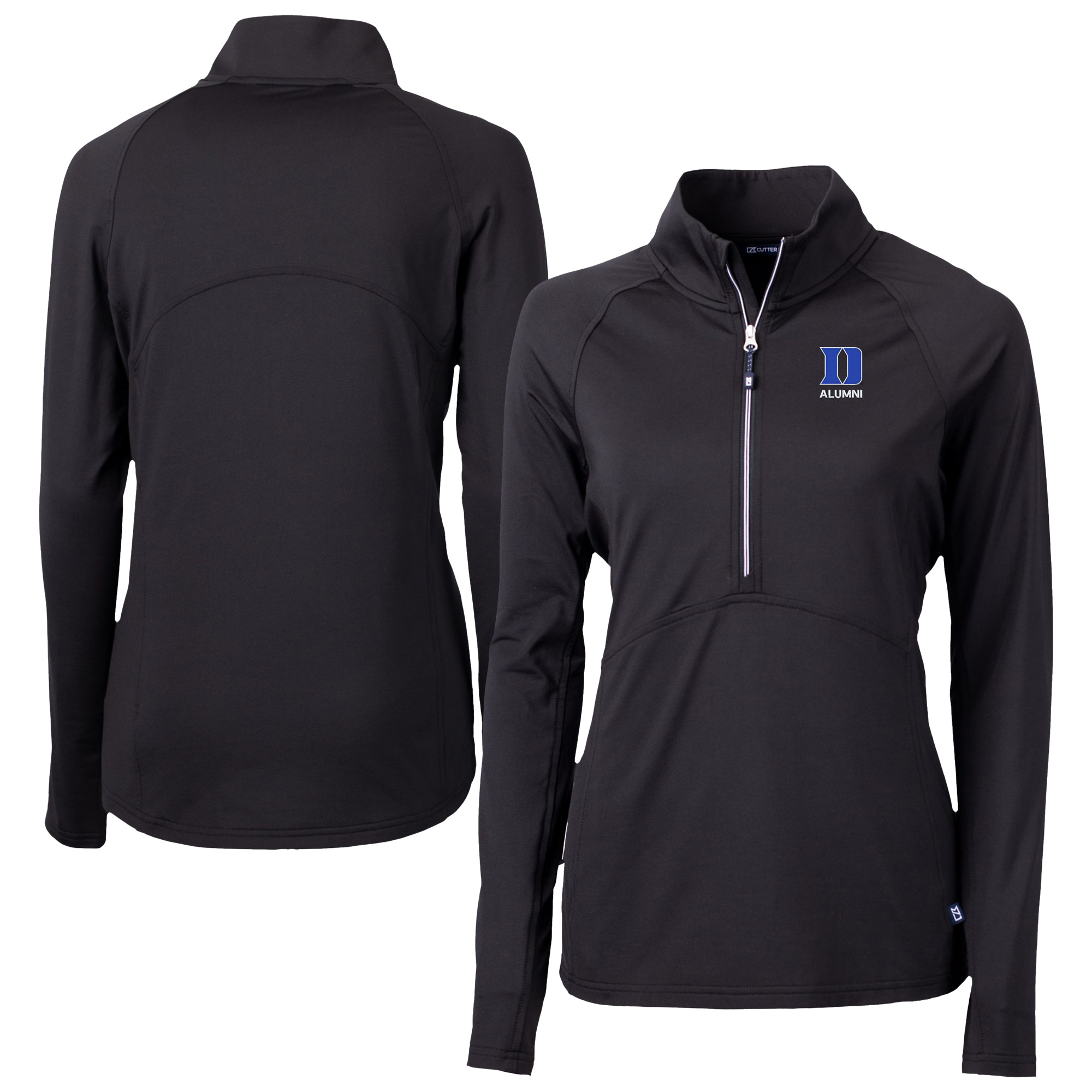 Women's Cutter & Buck Black Duke Blue Devils DryTec Adapt Eco Knit Stretch Recycled Raglan Half-Zip Top